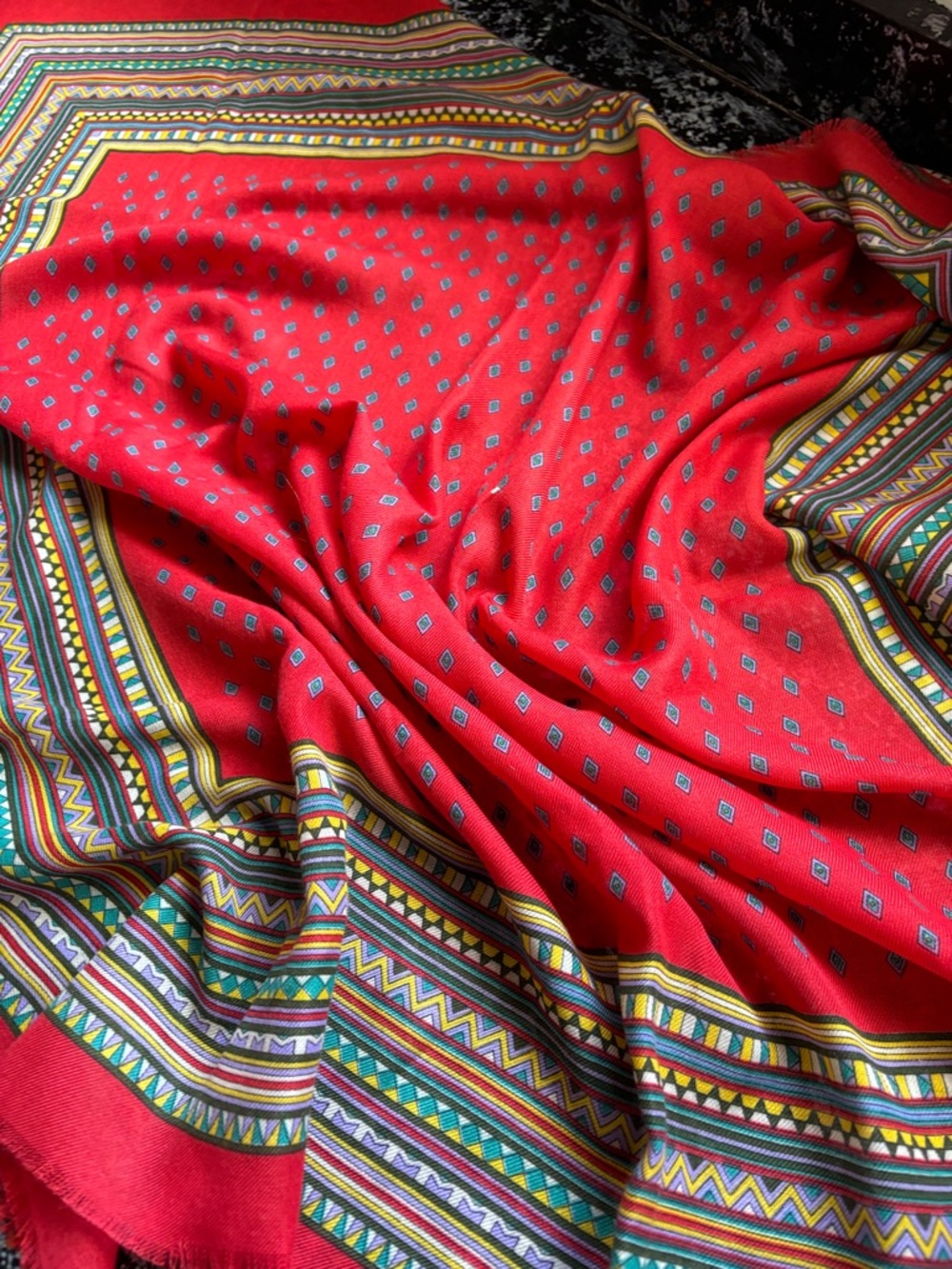 Vintage 80’s Geometric Scarf - Vibrant Red and Multicolor - Made in Italy